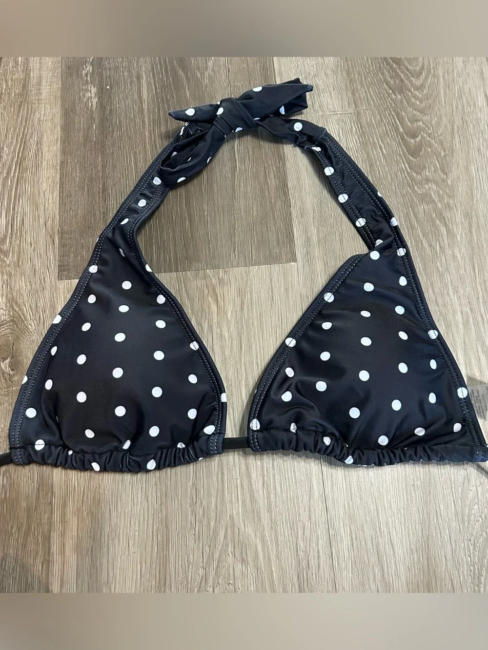 Black White Polka Dot Halter Triangle Bikini Set High Cut Thong Bottoms Size M